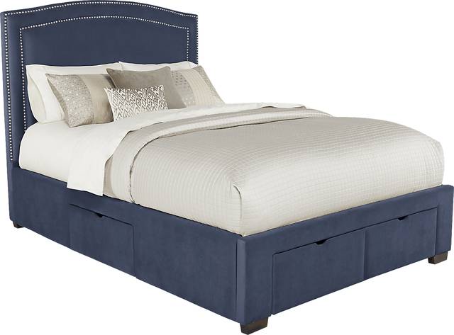 Loden Navy 3 Pc Queen Upholstered Bed with 4 Drawer Storage - Thumbnail - Image 1
