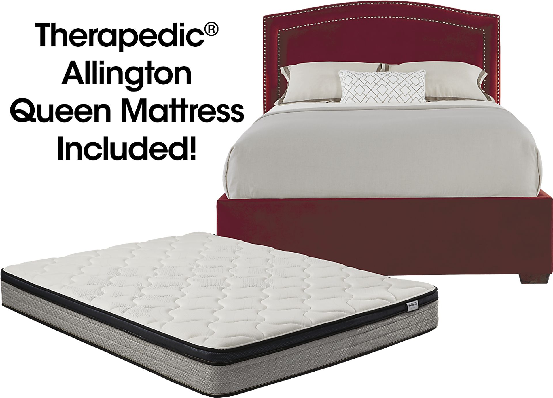 Loden Red 5 Pc Upholstered Queen Bed and Mattress Set - Image 1