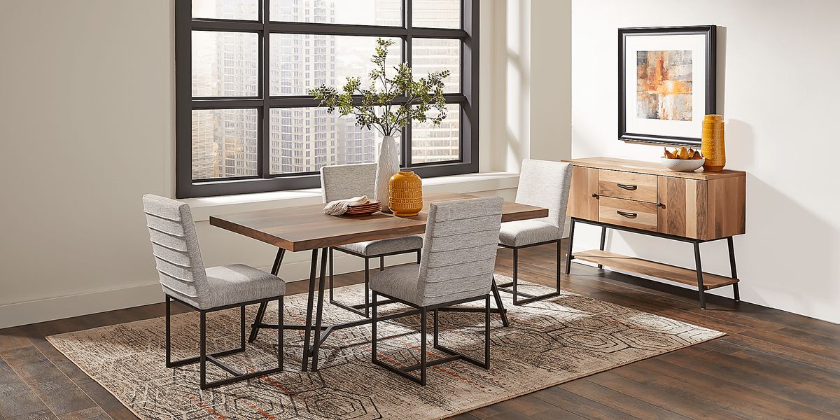 Loft Side 5 Pc Brown Dark Wood Gray Dining Room Set With Dining Table ...