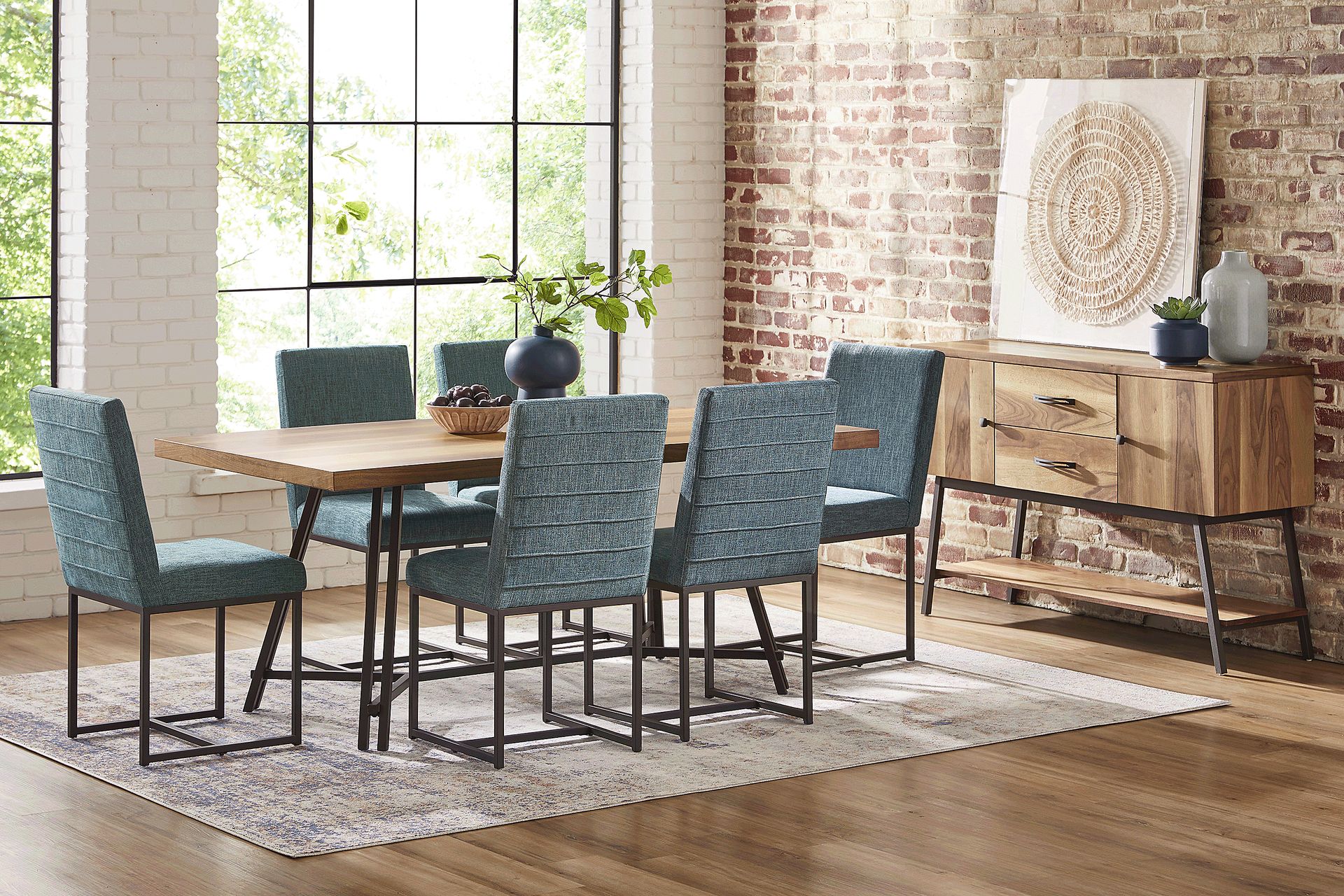 Loft Side Brown 5 Pc Dining Room with Teal Chairs - Image 1
