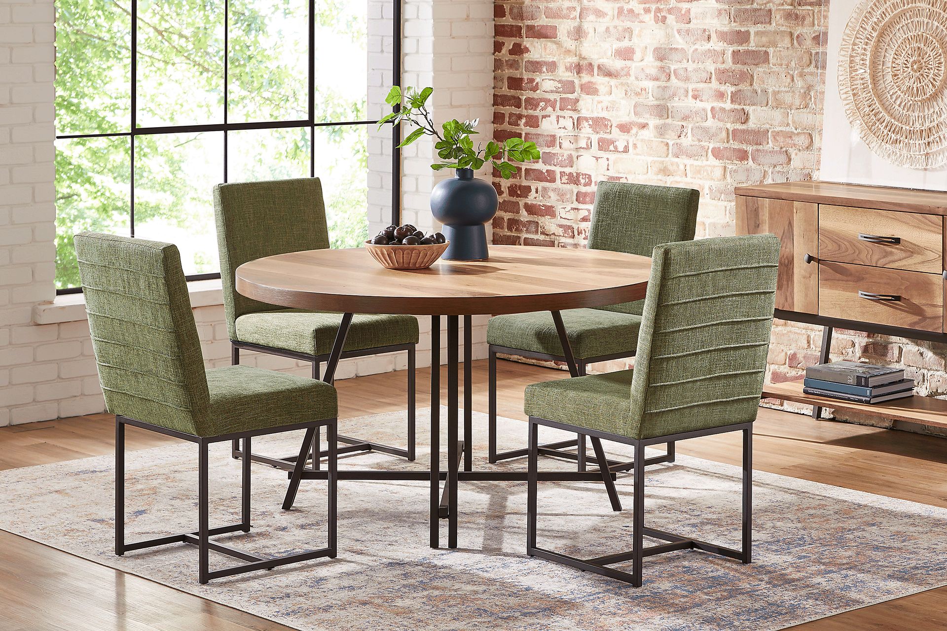 Loft Side Brown 5 Pc Round Dining Room with Avocado Chairs - Image 1