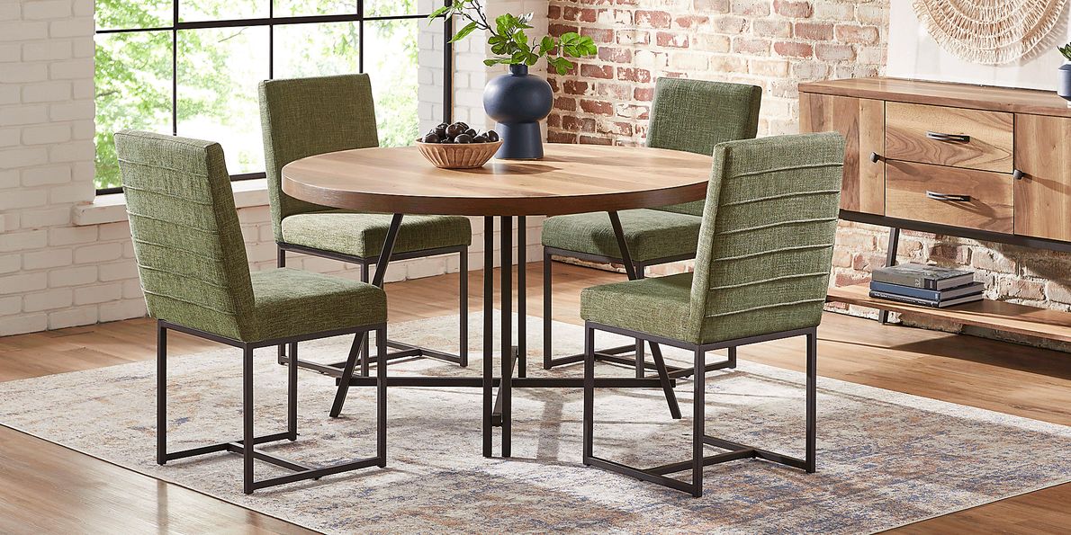 Loft Side Brown 5 Pc Round Dining Room with Avocado Chairs