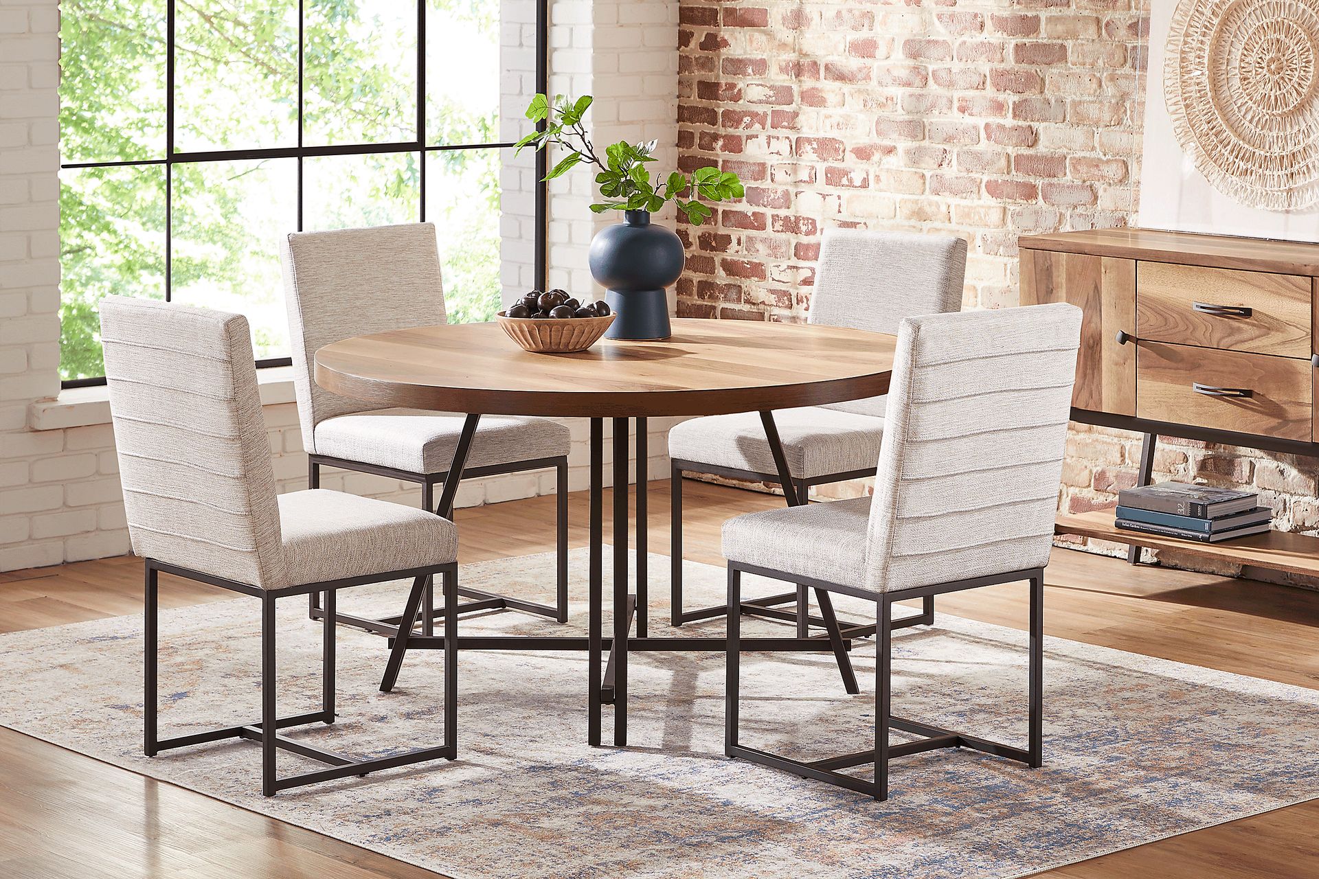 Loft Side Brown 5 Pc Round Dining Room with Gray Chairs - Image 1