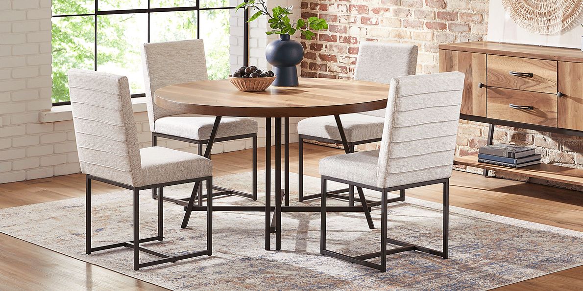 Loft Side Brown 5 Pc Round Dining Room with Gray Chairs