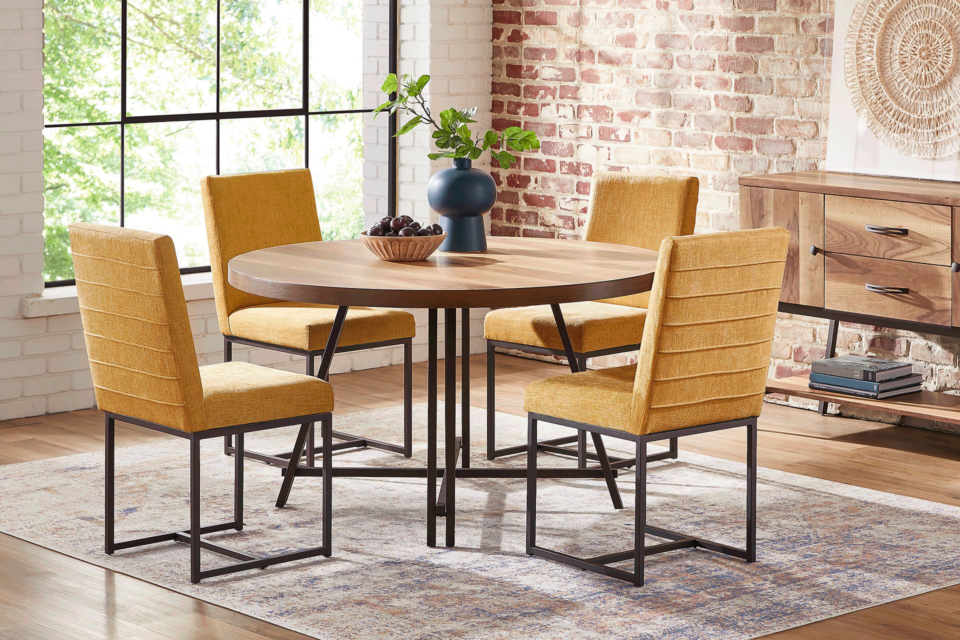 Loft Side Brown 5 Pc Round Dining Room with Sunflower Chairs - Image 1