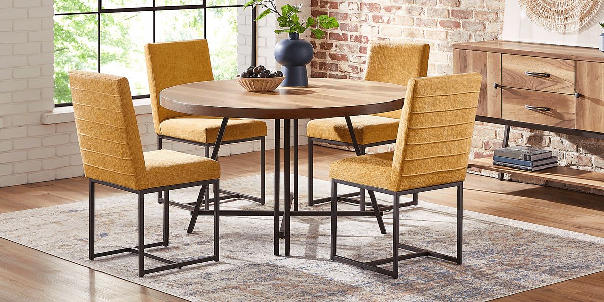Loft Side Brown 5 Pc Round Dining Room with Sunflower Chairs
