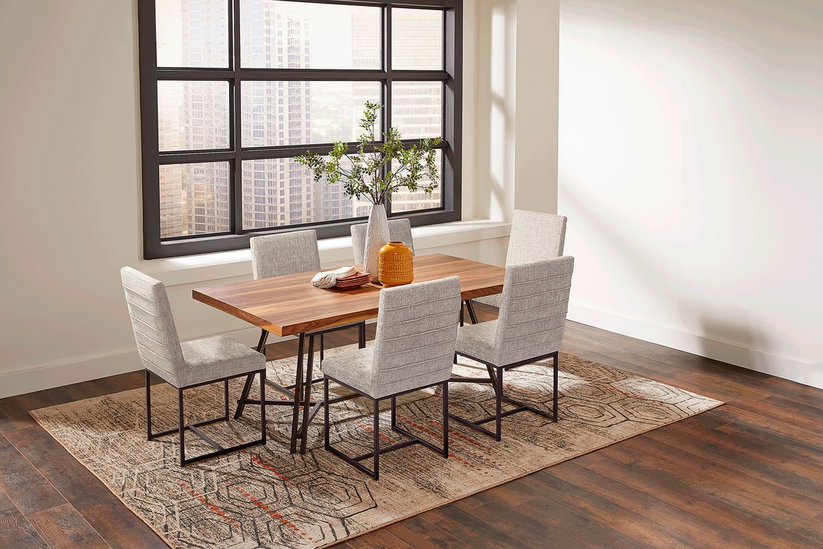Loft Side 7 Pc Brown Dark Wood Gray Dining Room Set With Dining Table ...