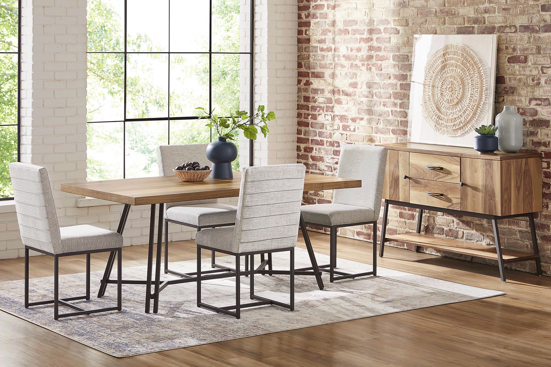 Loft Side Brown 8 Pc Dining Room with Gray Chairs - Image 1