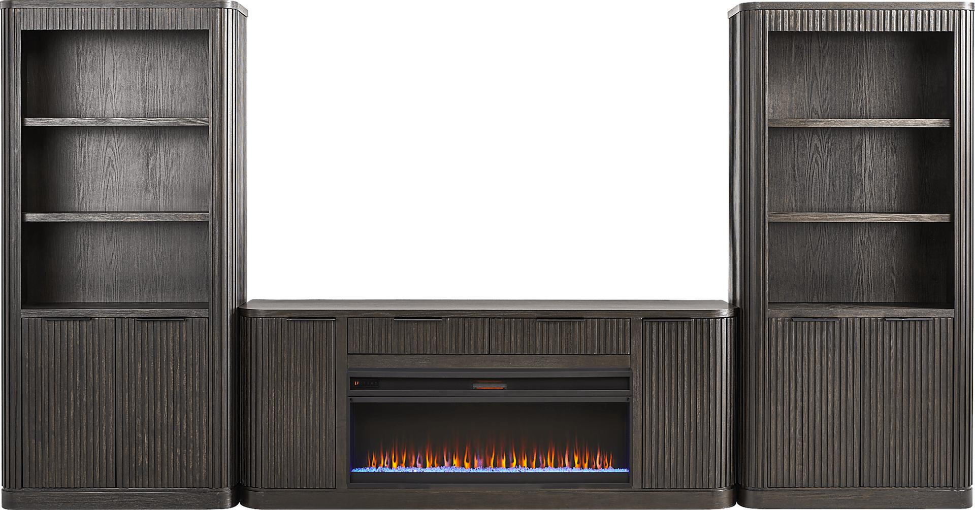 Logan Fields Dark Brown 4 Pc Wall Unit with Electric Fireplace