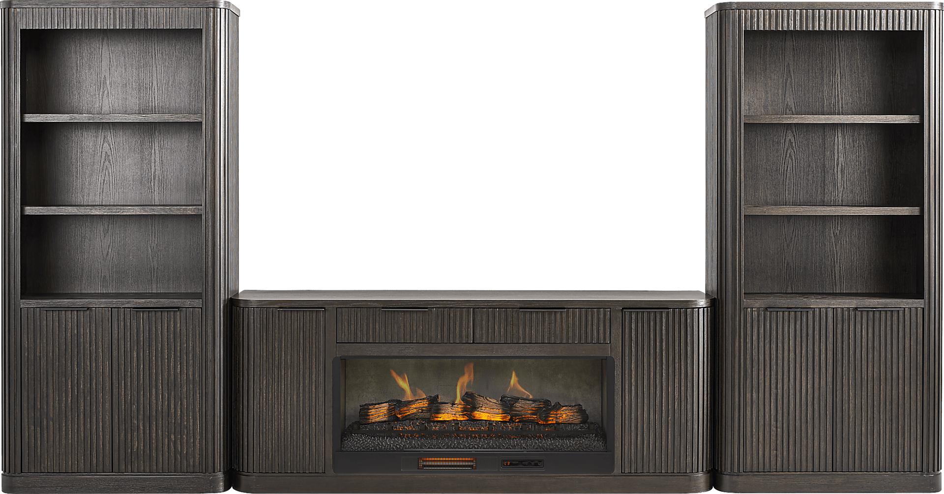 Logan Fields Dark Brown 4 Pc Wall Unit with Electric Log Fireplace