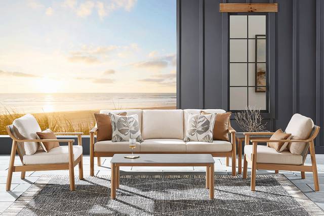Logen Natural 3 Pc Outdoor Seating Set with Beige Cushions - Thumbnail - Image 1
