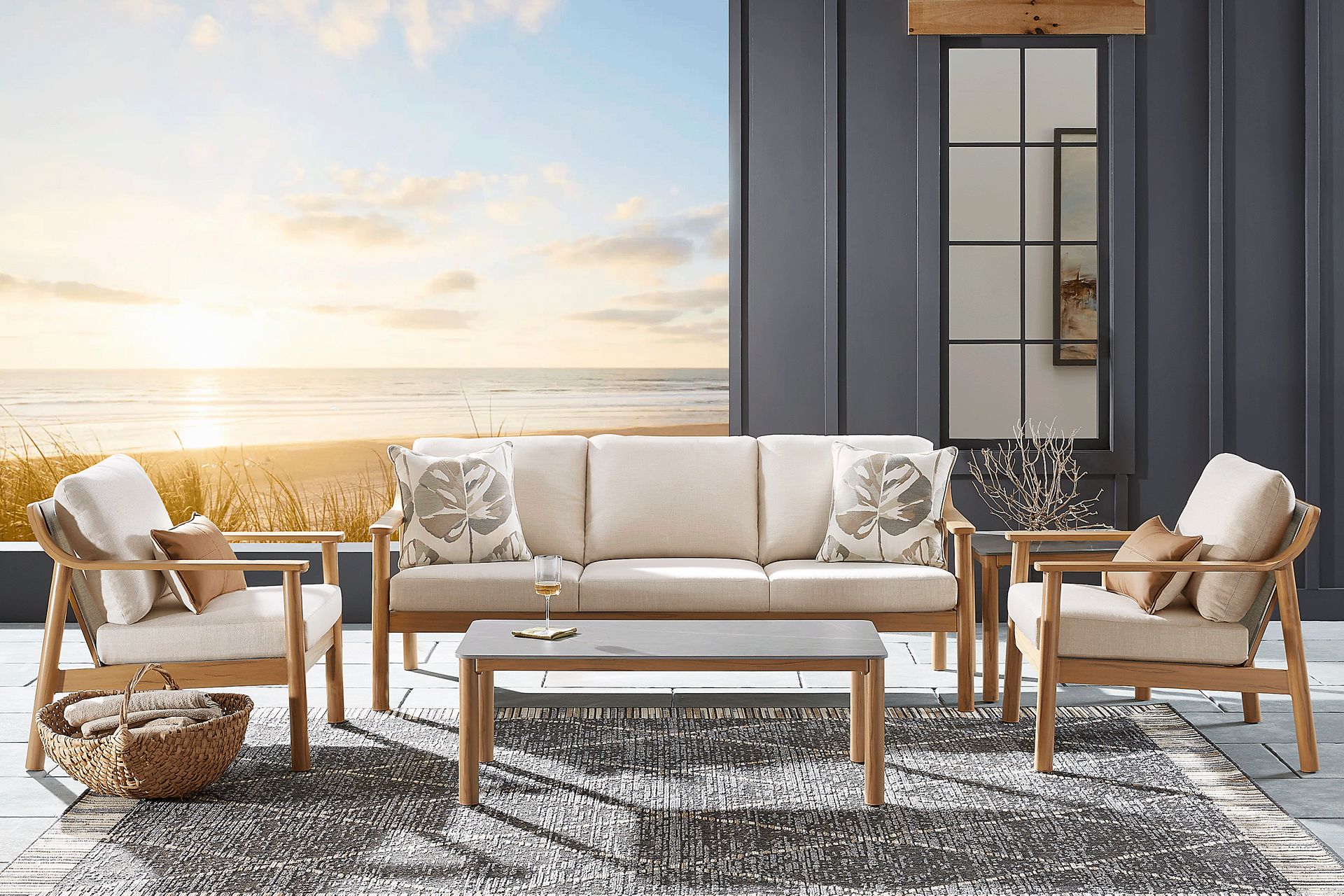 Logen Natural 4 Pc Outdoor Seating Set with Beige Cushions - Image 1