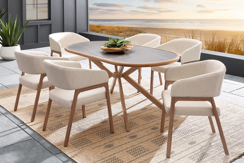 Logen Natural 7 Pc Oval Outdoor Dining Set