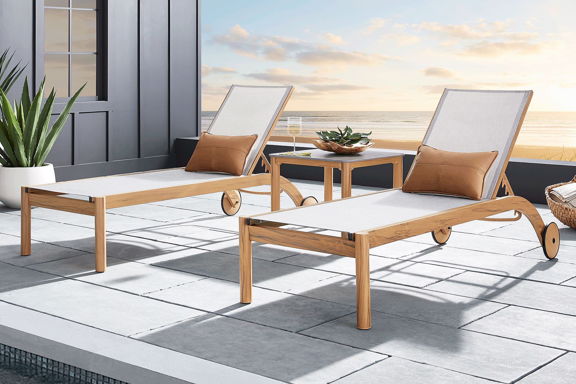 Logen Natural Outdoor Chaise, Set of Two - Image 1