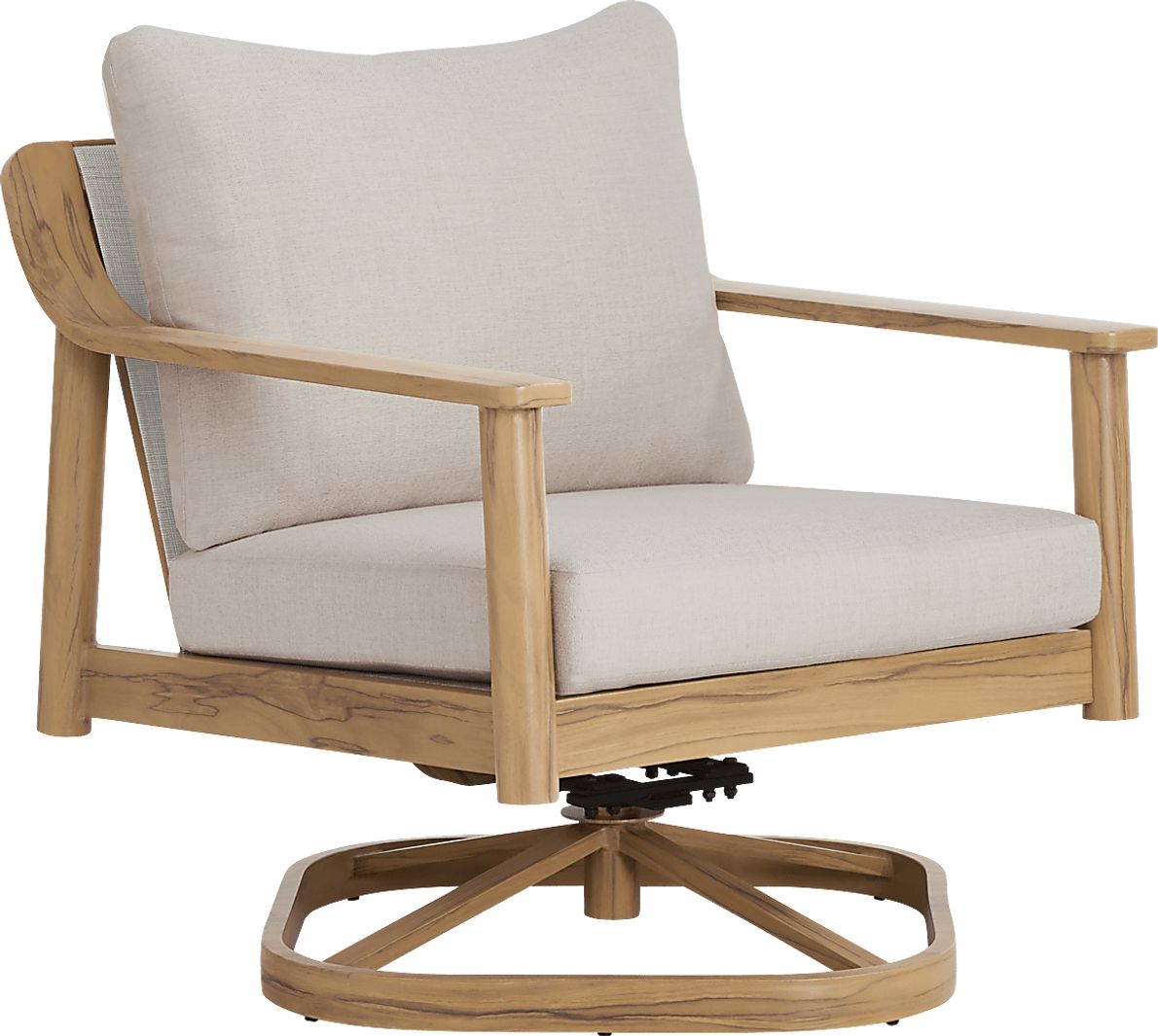 Logen Natural Outdoor Swivel Rocker Arm Chair with Beige Cushions