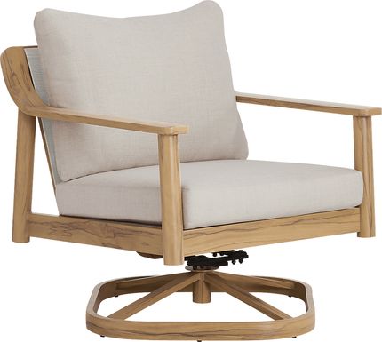 Logen Natural Outdoor Swivel Rocker Arm Chair with Beige Cushions