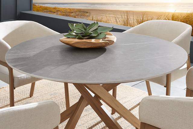 Logen Natural Round Outdoor Dining Table - Thumbnail - Image 3