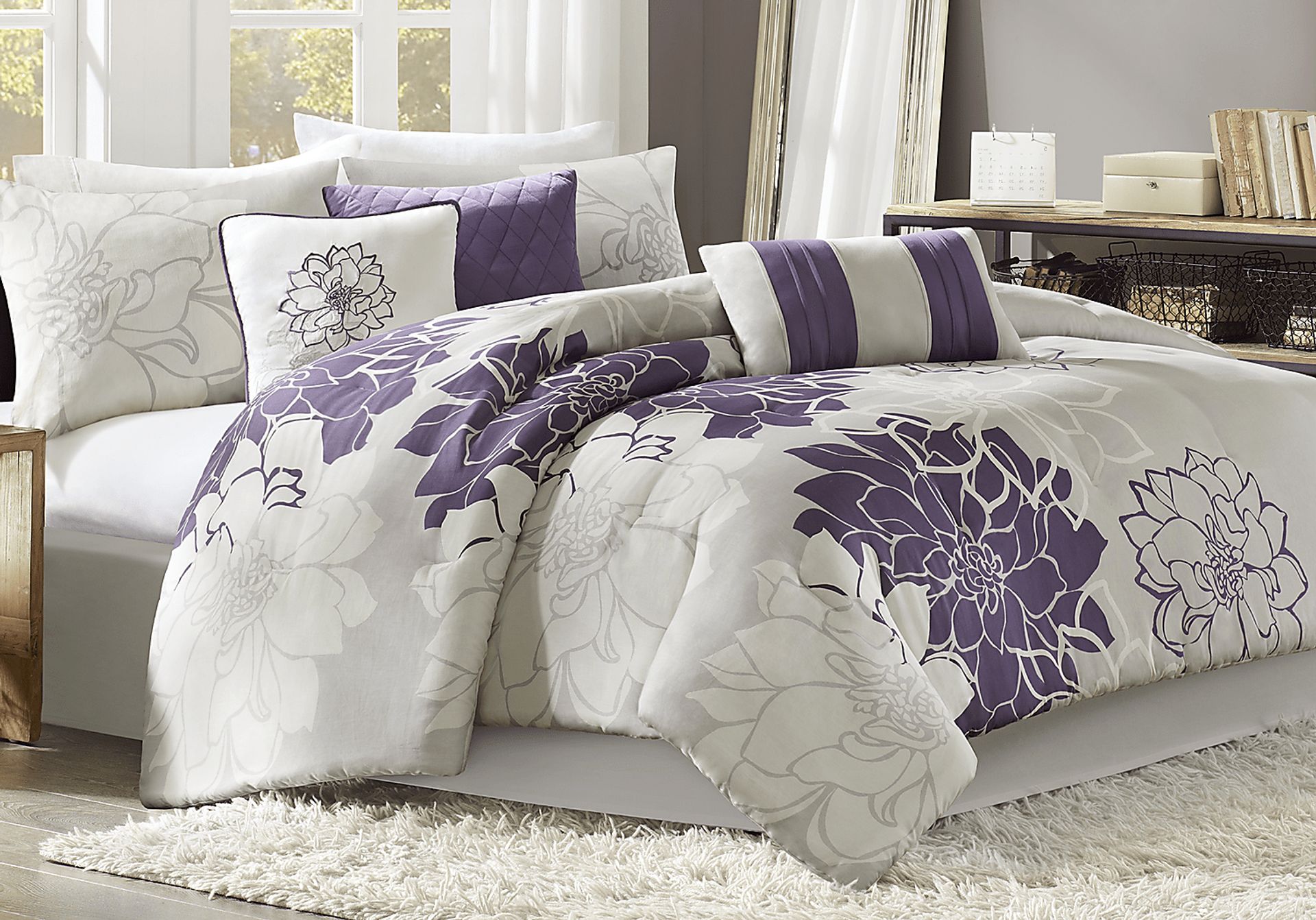 Lola Gray/Purple 7 Pc Queen Comforter Set - Image 1