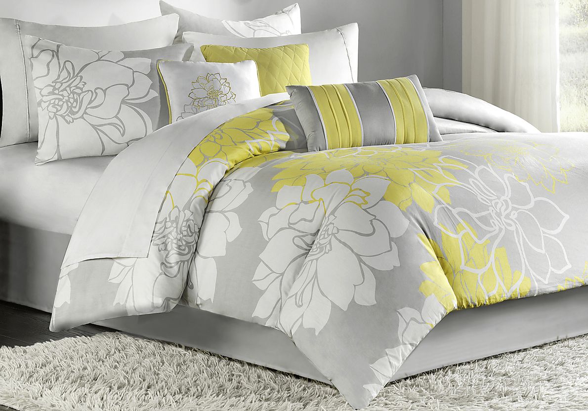 Lola Gray/Yellow 7 Pc Queen Comforter Set