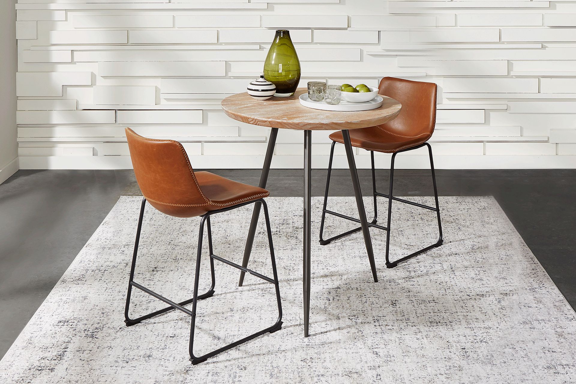 Lonia Natural 3 Pc 32 in. Round Counter Height Dining Set with Brown Stools - Image 1
