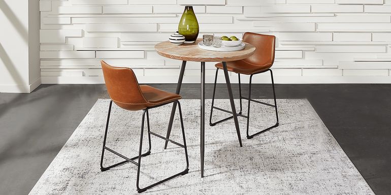 Lonia Natural 3 Pc 32 in. Round Counter Height Dining Set with Brown Stools