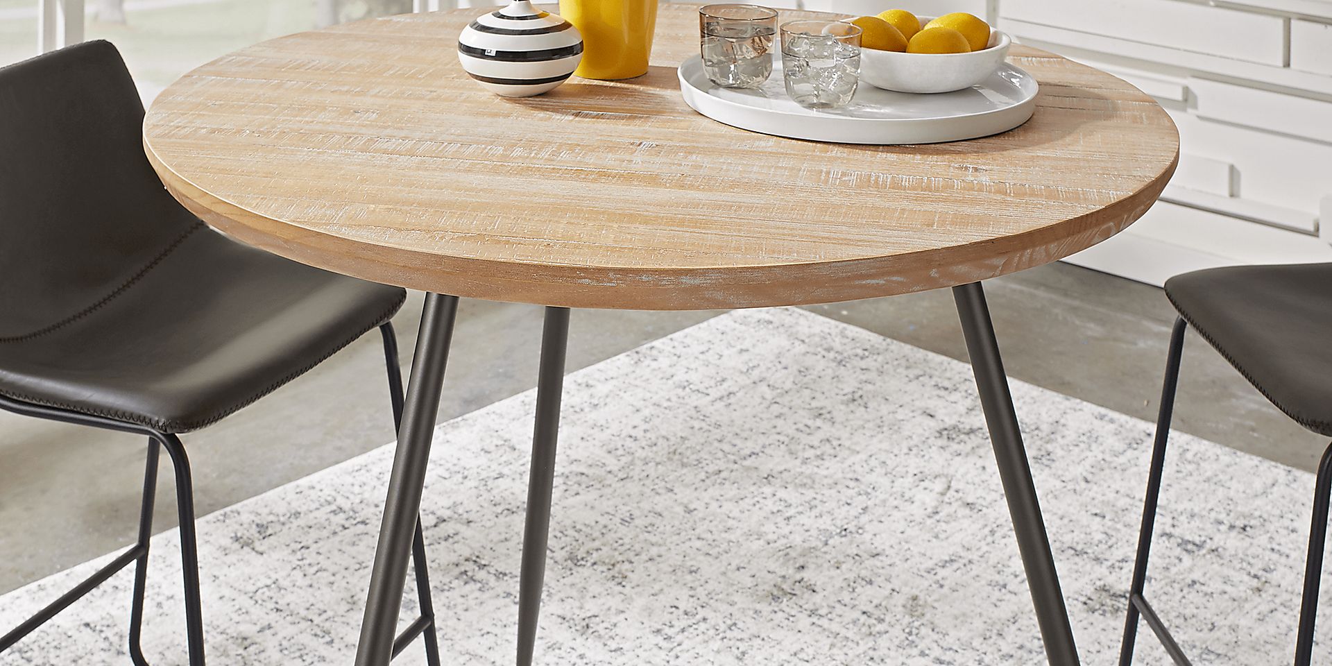 Lonia Natural 3 Pc 32 in. Round Counter Height Dining Set with Gray Stools - Image 2