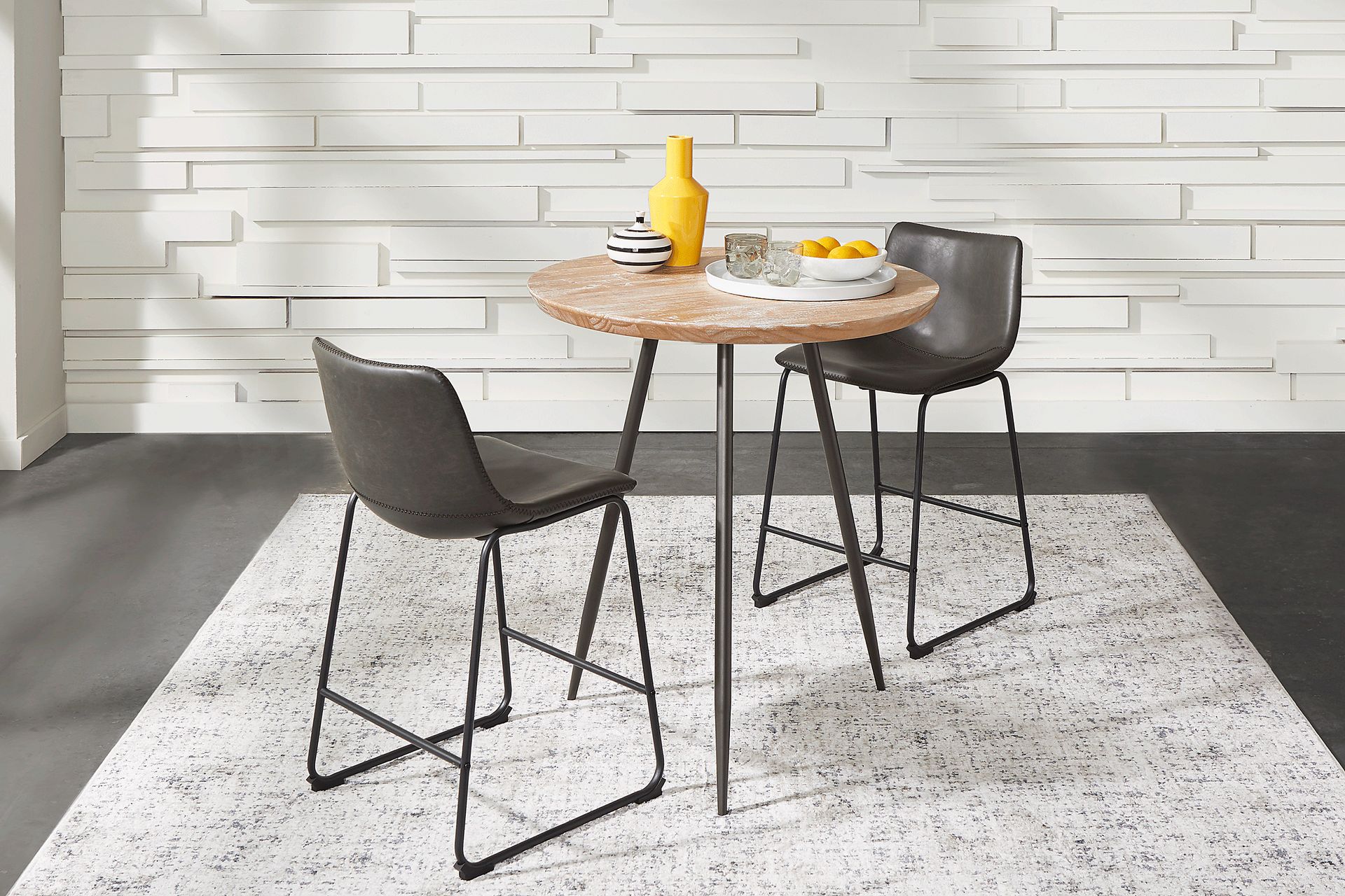 Lonia Natural 3 Pc 32 in. Round Counter Height Dining Set with Gray Stools - Image 1