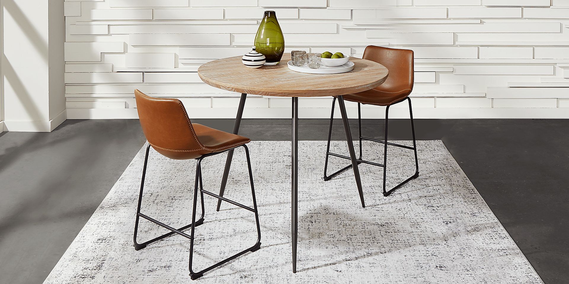 Lonia Natural 3 Pc 42 in. Round Counter Height Dining Set with Brown Stools - Image 1