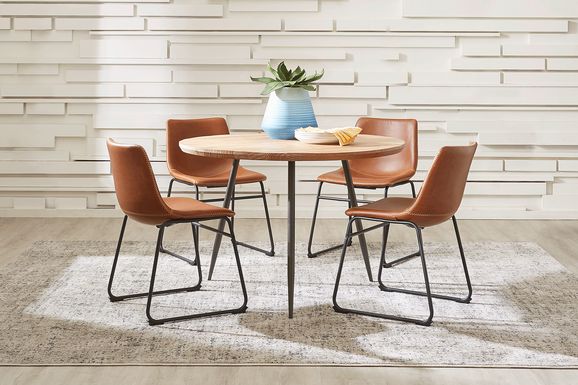 Lonia Natural 3 Pc 42 in. Round Dining Set with Brown Chairs