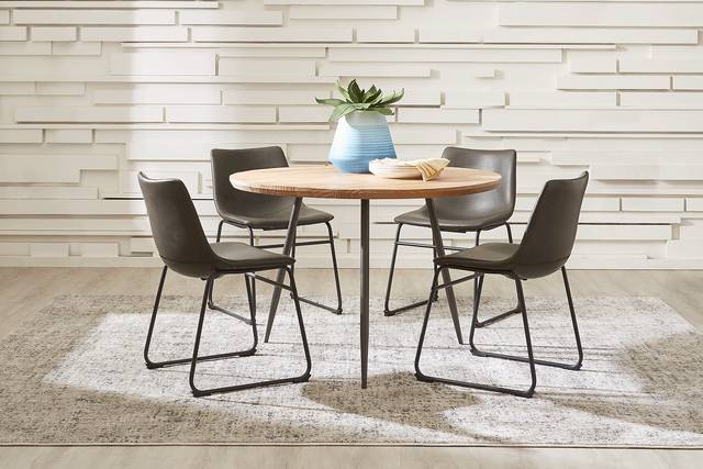 Lonia Natural 3 Pc 42 in. Round Dining Set with Gray Chairs - Thumbnail - Image 1