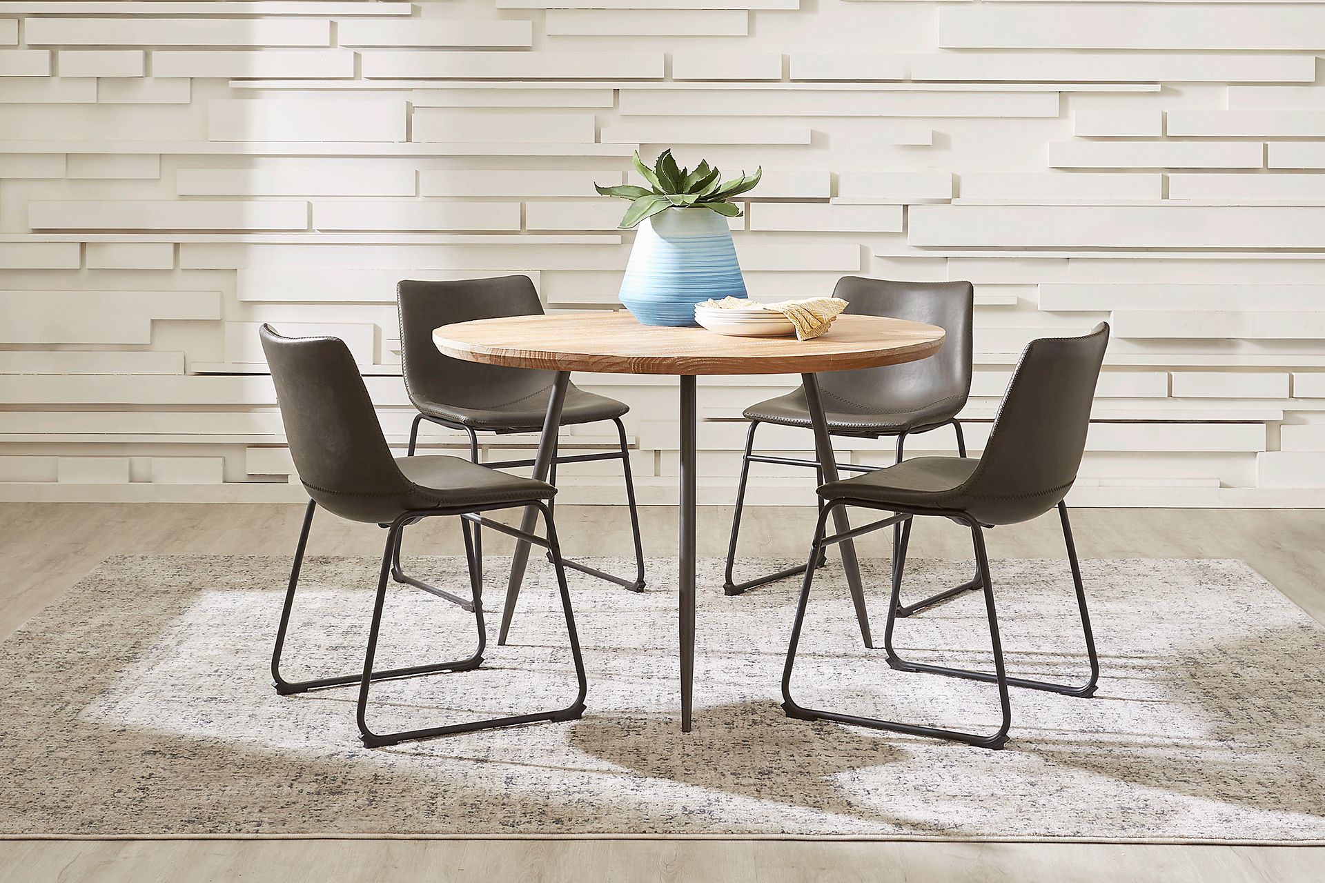 Lonia Natural 3 Pc 42 in. Round Dining Set with Gray Chairs - Image 1