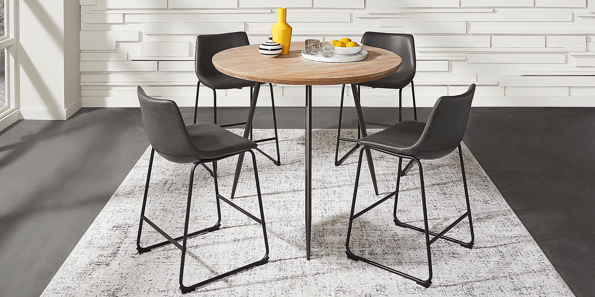 Lonia Natural 5 Pc 42 in. Round Counter Height Dining Set with Gray Stools - Image 1
