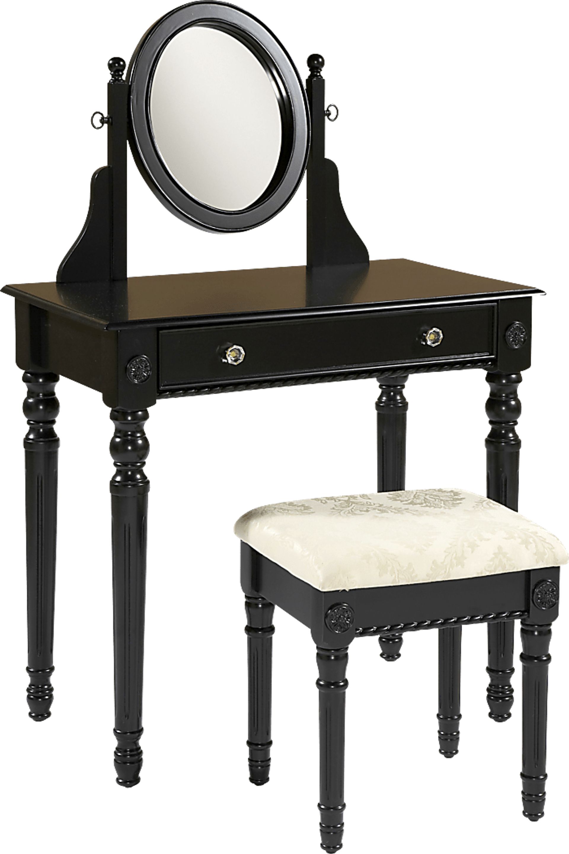 Loraine Black Vanity, Mirror and Stool Set - Image 1