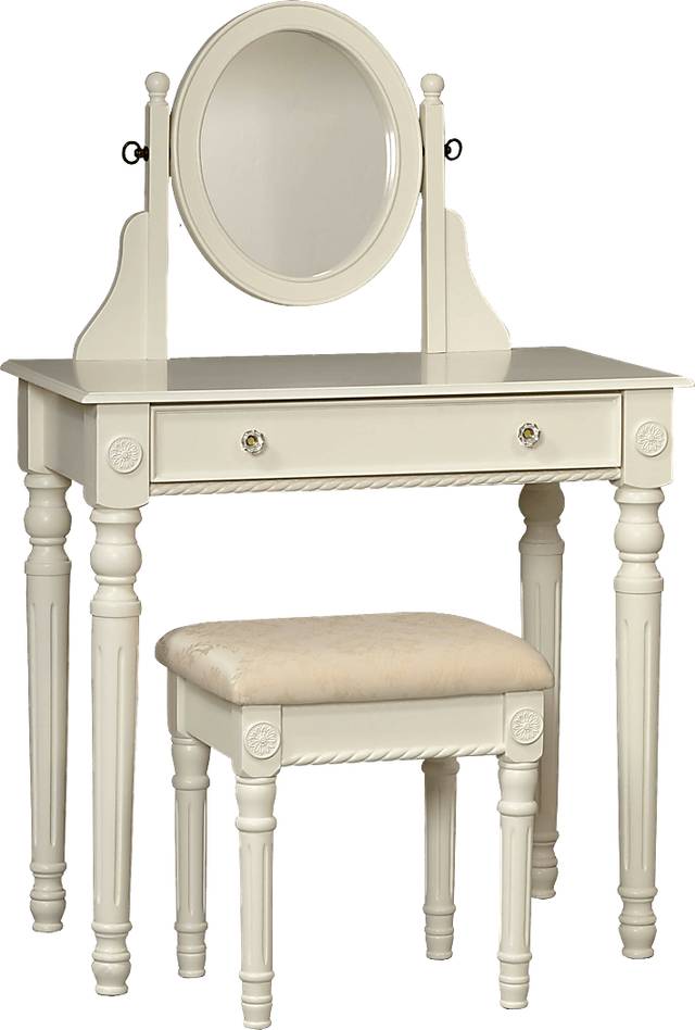 Loraine Off-White Vanity, Mirror and Stool Set - Thumbnail - Image 1
