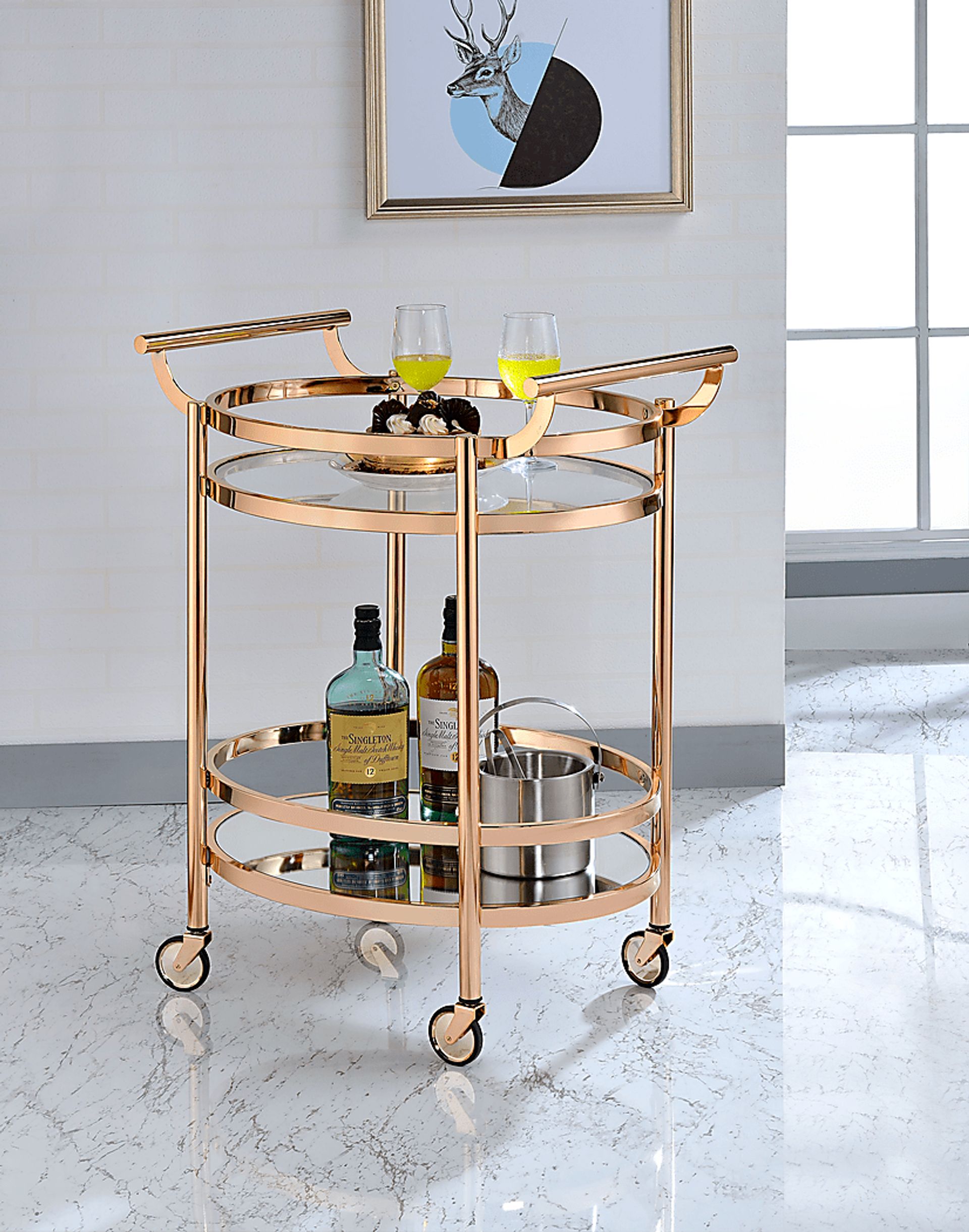 Loreen Rose Gold Bar Cart - Image 2