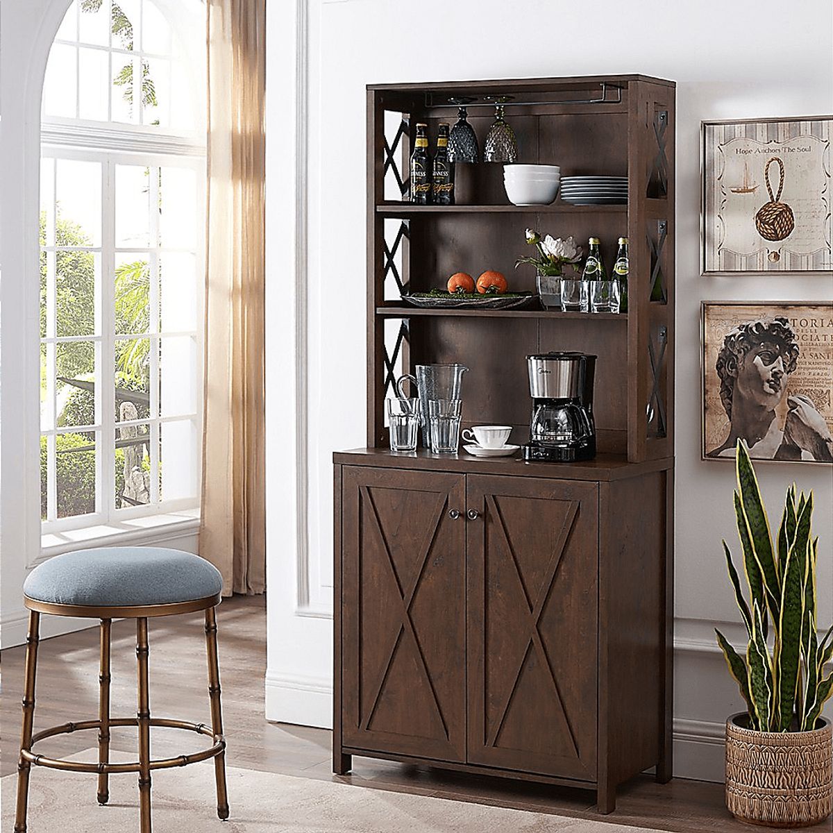 Loron Mahogany Dark Wood Bar Cabinet | Rooms to Go
