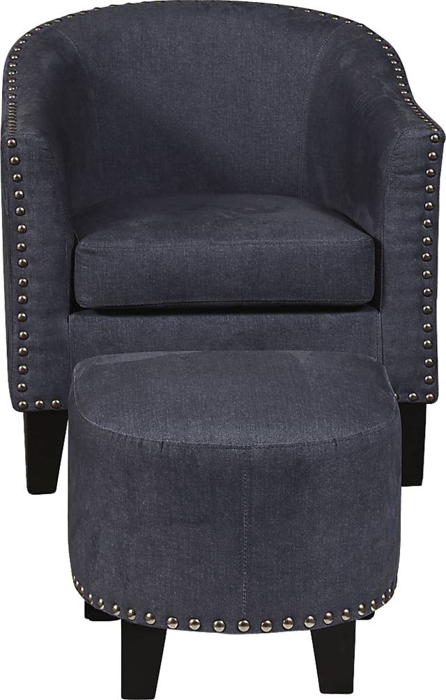 Lorrie Navy Accent Chair & Ottoman - Thumbnail - Image 2