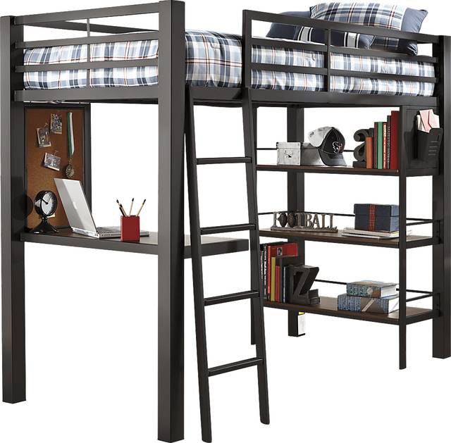 Louie Gray Full Loft Bed with Desk and Bookcase - Thumbnail - Image 1