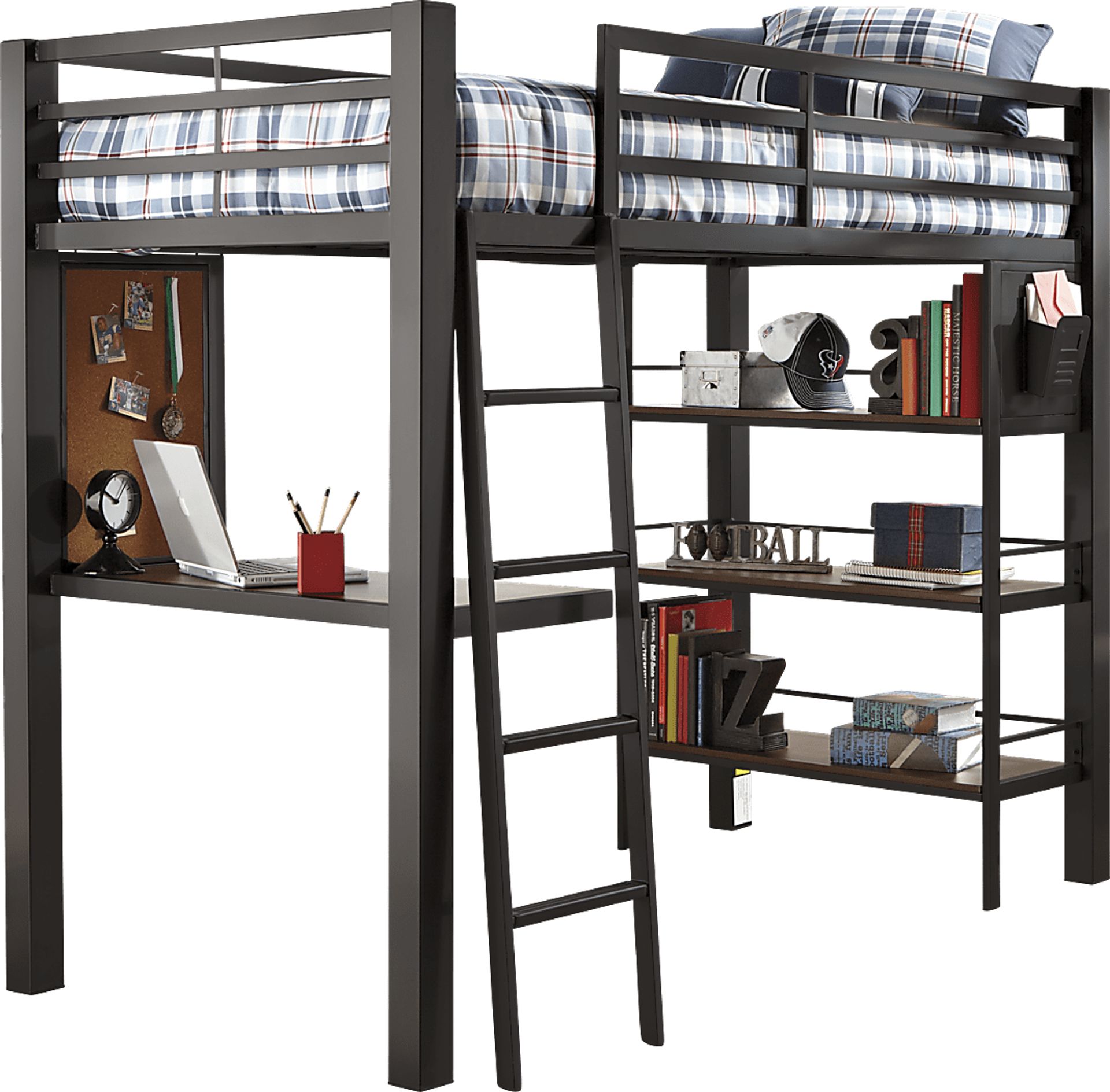 Louie Gray Full Loft Bed with Desk and Bookcase - Image 1
