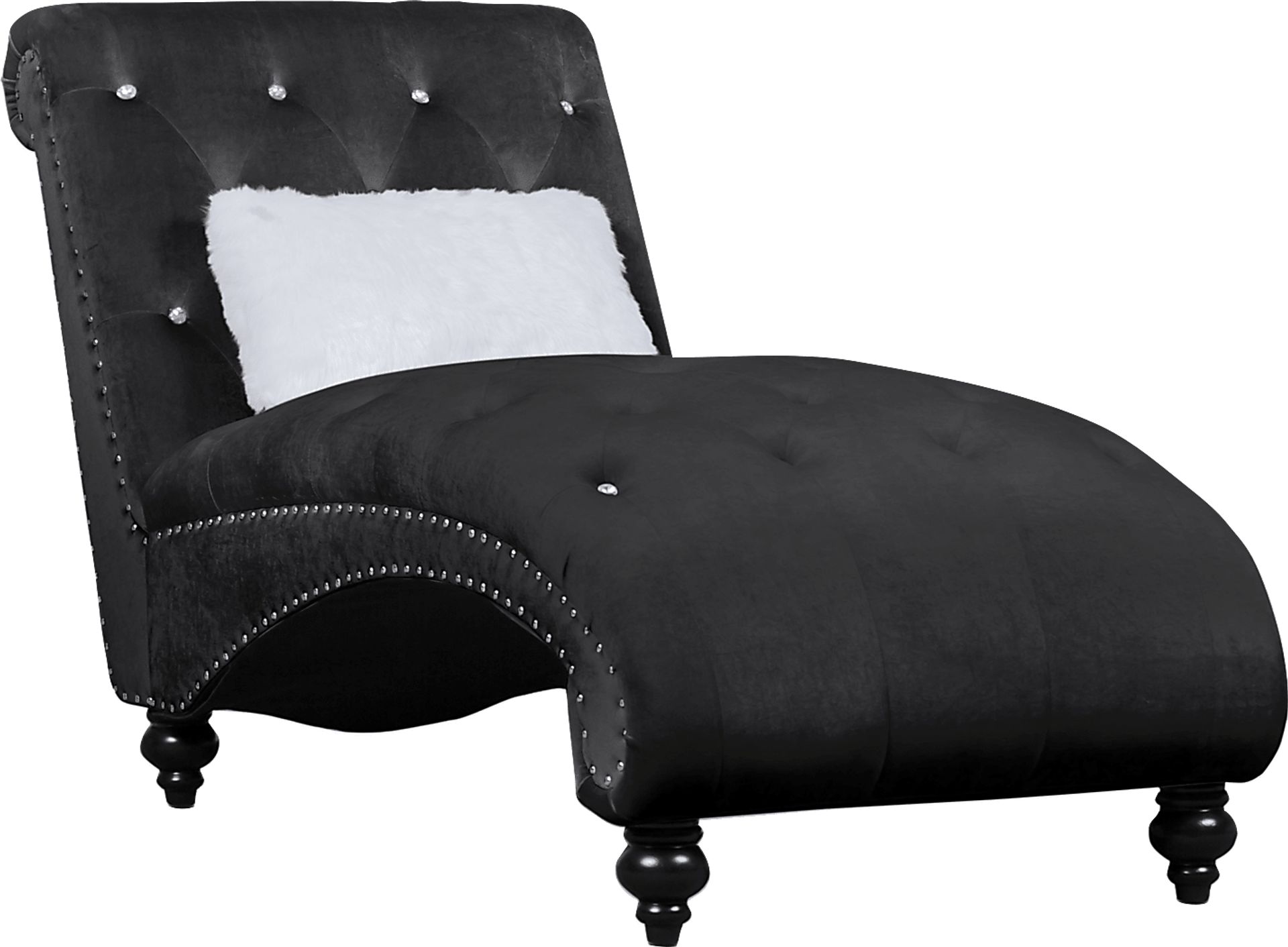 Lounge Chaise Black with Fur Pillow - Image 3
