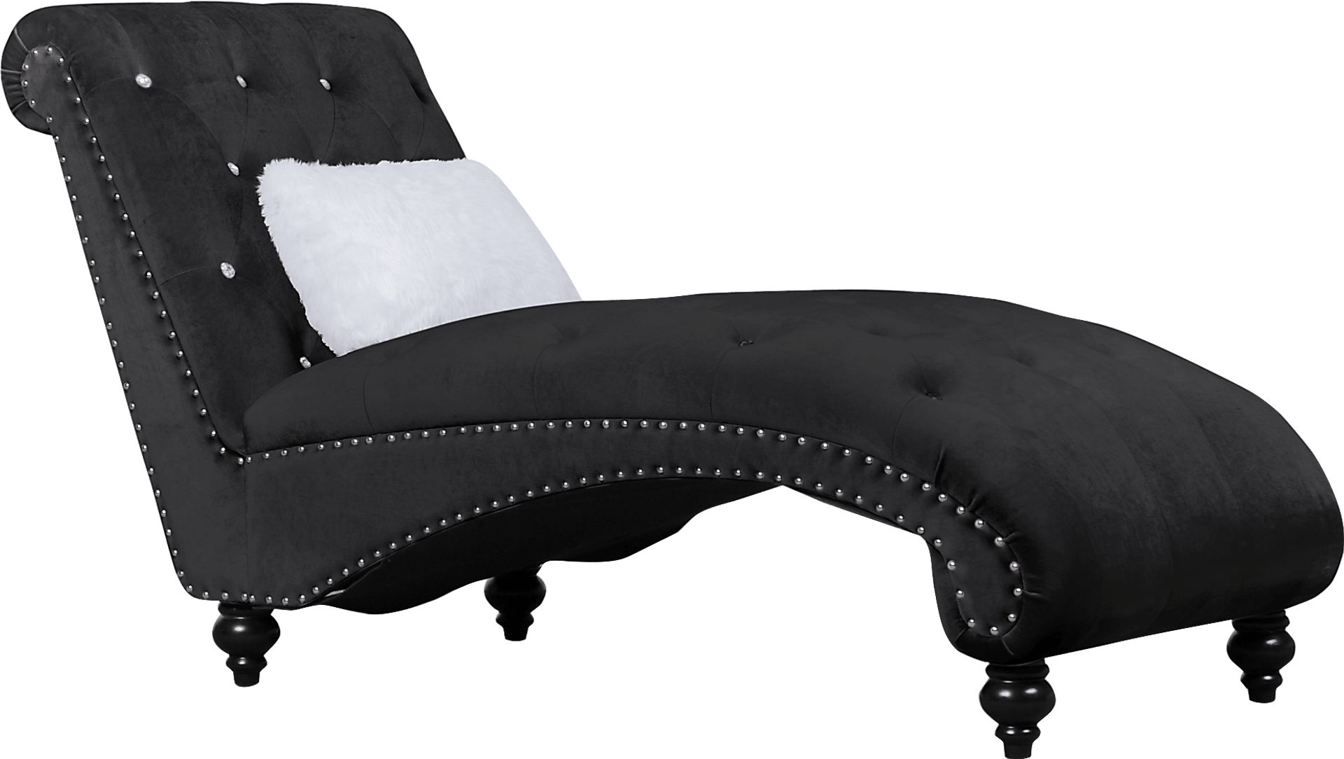 Lounge Chaise Black with Fur Pillow - Image 1