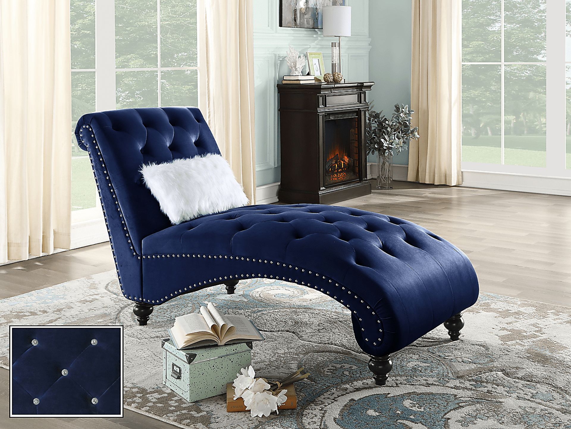 Lounge Chaise Blue with Fur Pillow - Image 8
