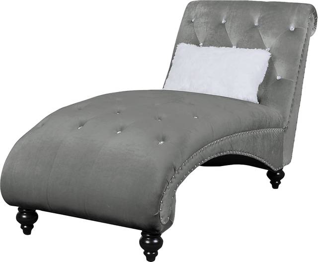 Lounge Chaise Gray with Fur Pillow - Thumbnail - Image 2