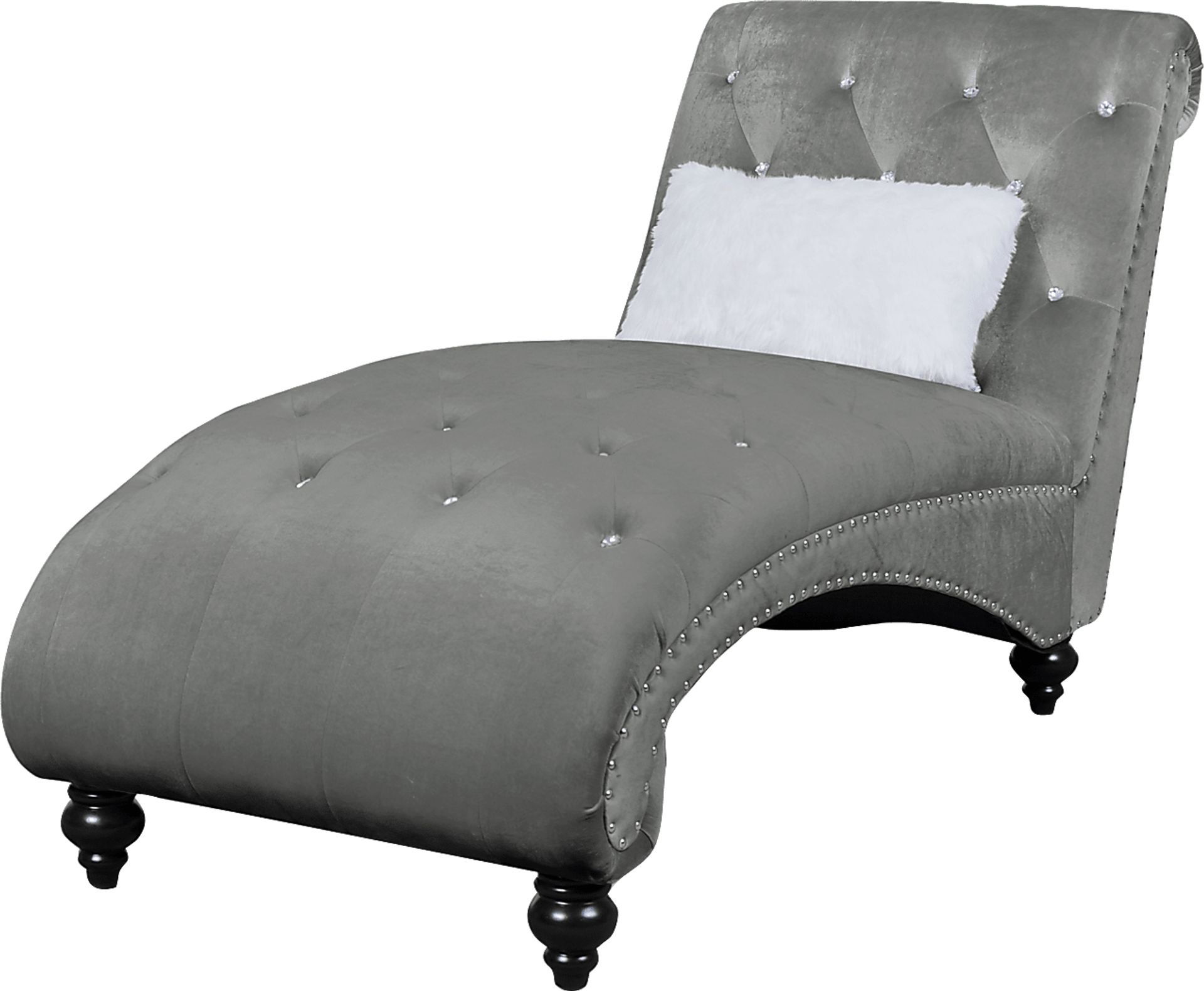 Lounge Chaise Gray with Fur Pillow - Image 2