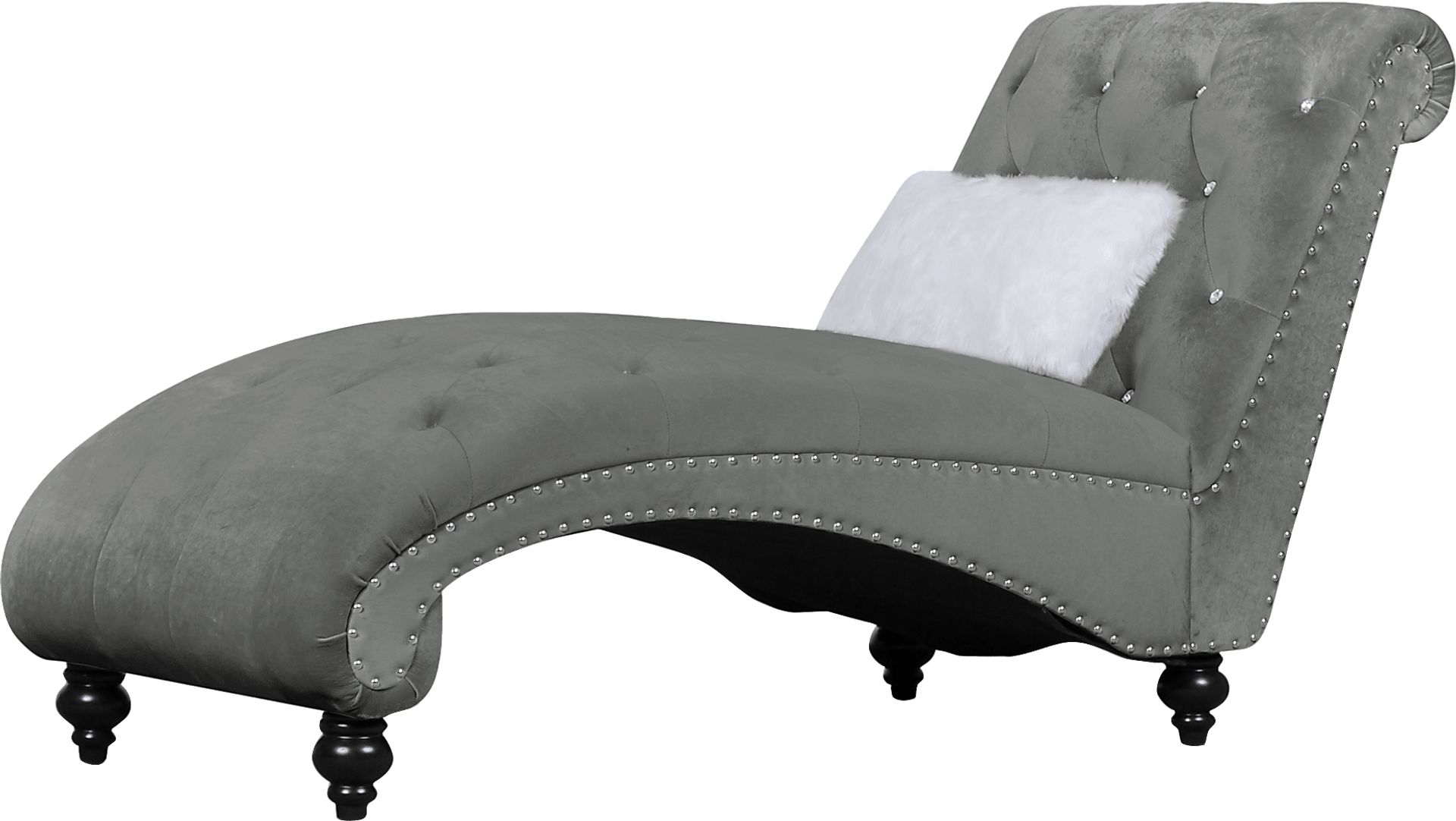 Lounge Chaise Gray with Fur Pillow - Image 7