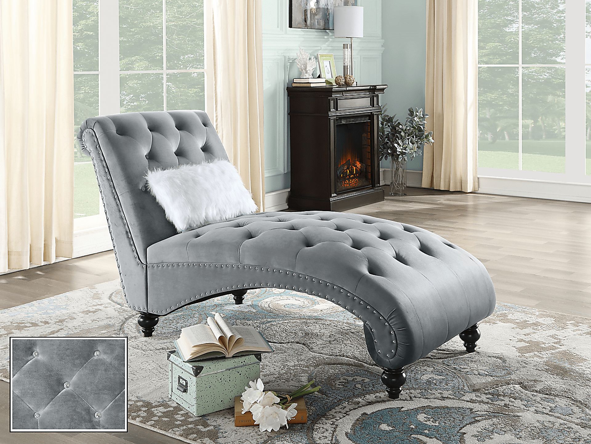 Lounge Chaise Gray with Fur Pillow - Image 8