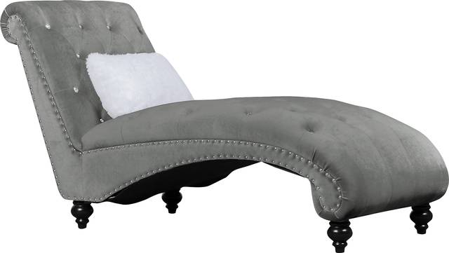 Lounge Chaise Gray with Fur Pillow - Thumbnail - Image 1