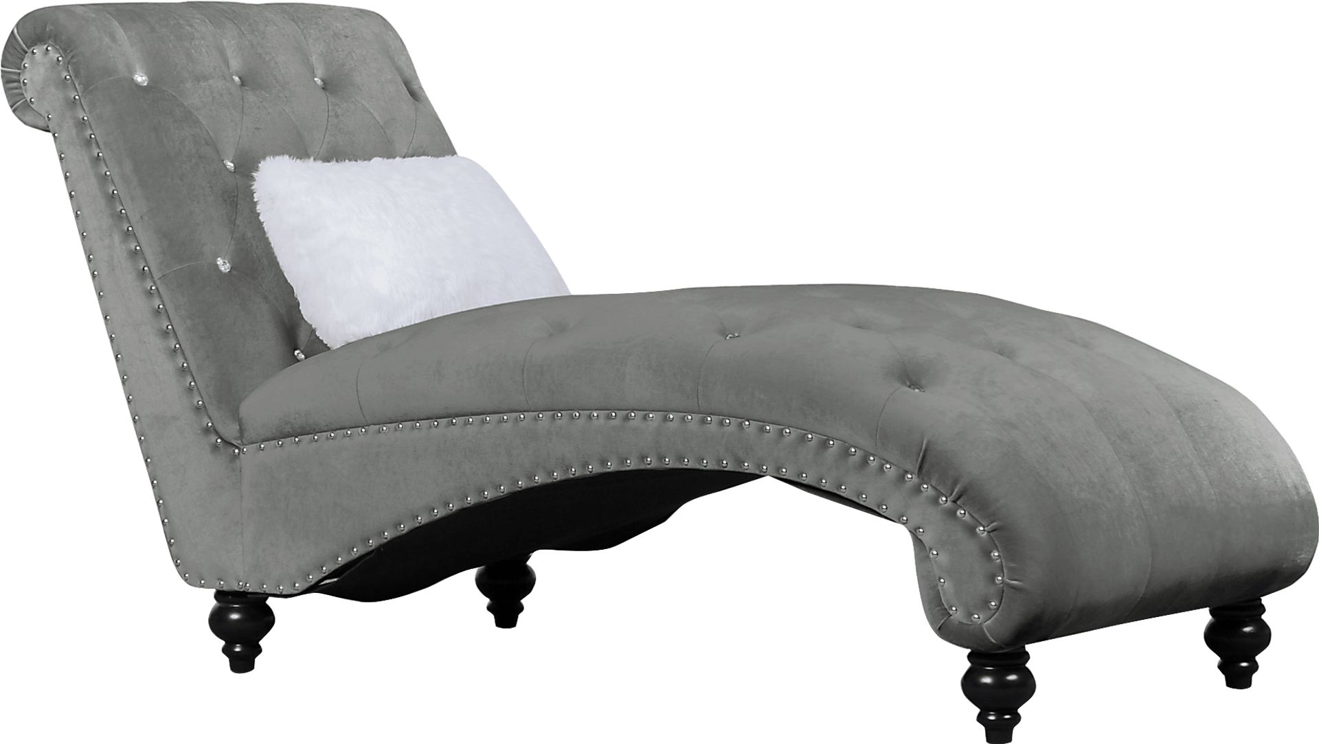 Lounge Chaise Gray with Fur Pillow - Image 1