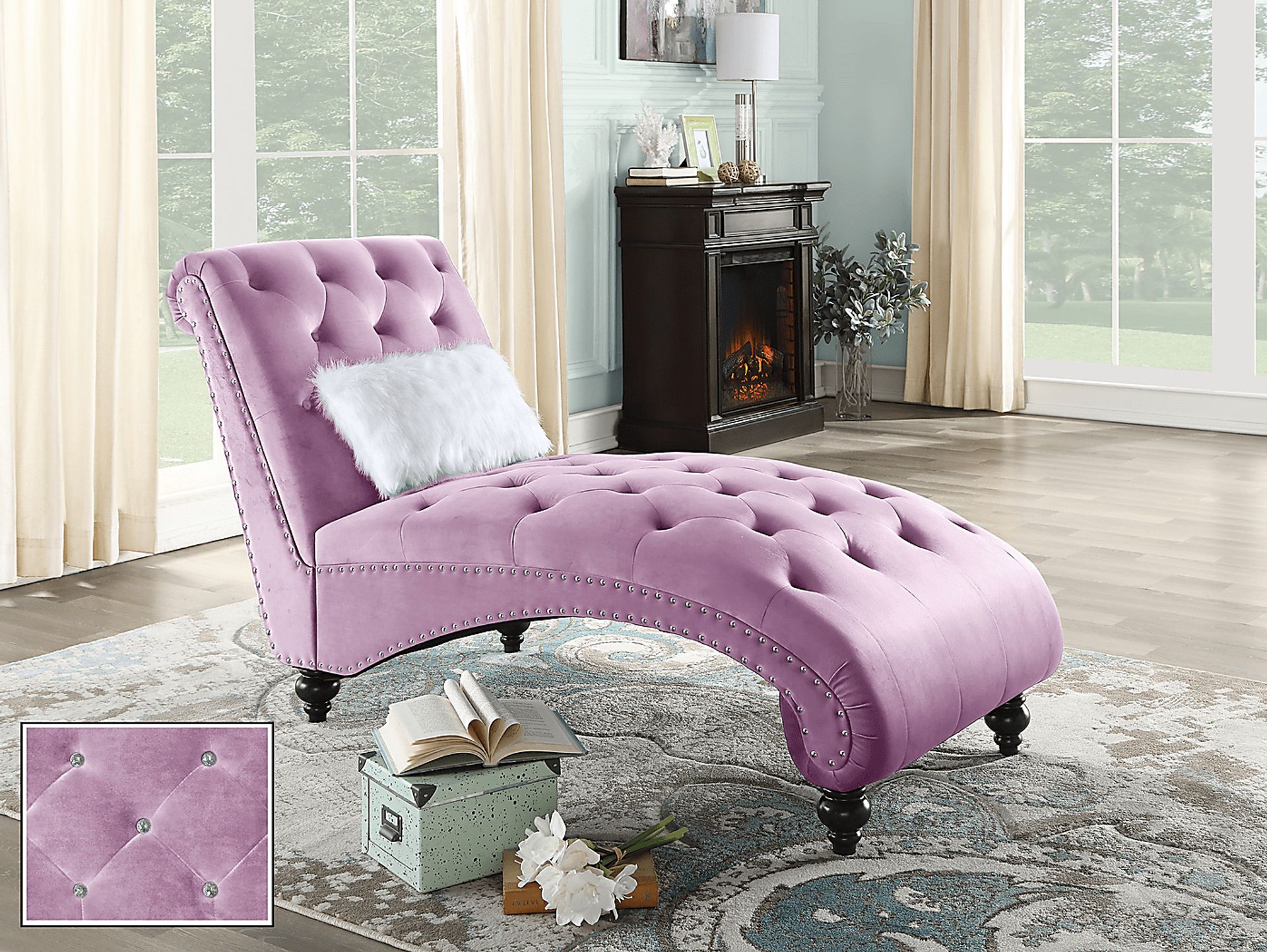 Lounge Chaise Pink with Fur Pillow - Image 8