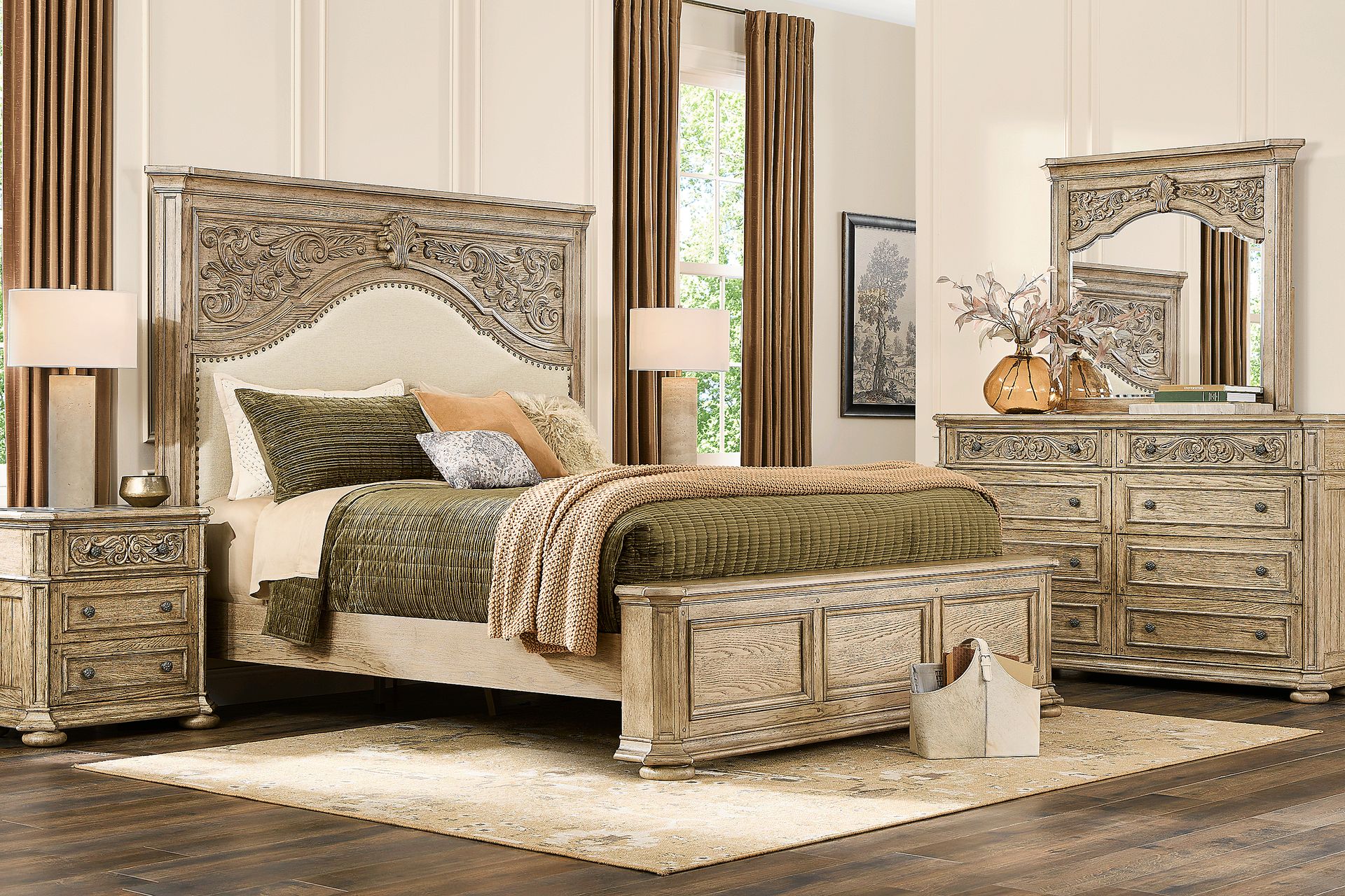 Lowell Taupe 7 Pc Queen Upholstered Bedroom - Image 1